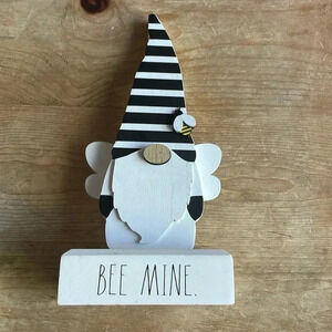 Rae Dunn “Bee Mine” Wooden Gnome With Beard & Bee By Design Styles 11” Tall
